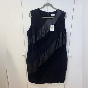 NWT Calvin Klein Women's Faux Suede Leatherette Sleeveless Black Plus dress 18